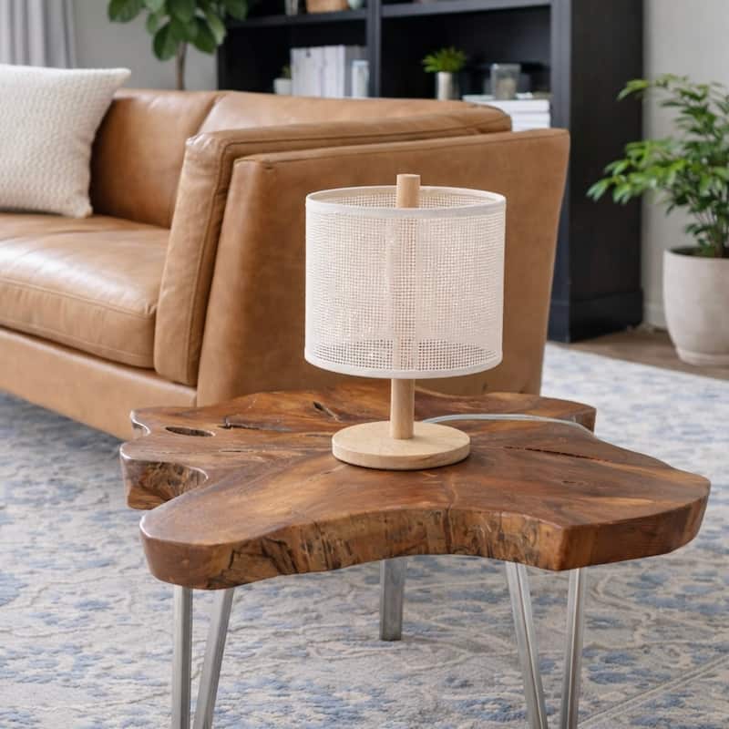 Lily Natural Woven Table Lamp with Wooden Base