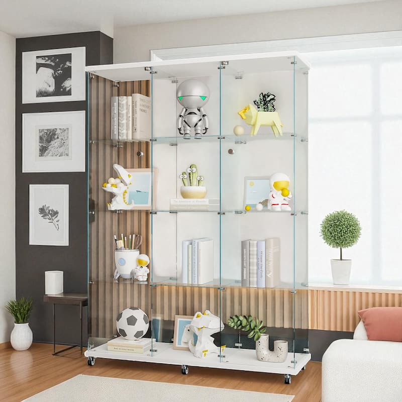 Extra Large Glass Display Cabinet with 4 Shelves, Floor Standing Curio Cabinet with Doors, Office Bedroom Storage