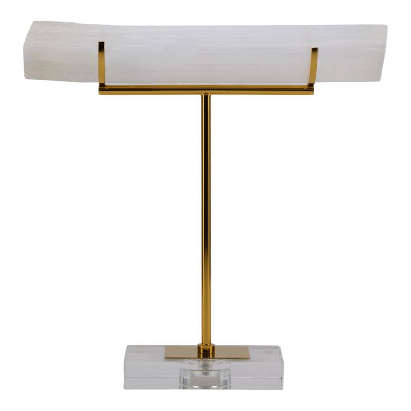Selenite Stone Log Statuary with Metal Accents and Acrylic Base - 12.5" x 3" x 13"