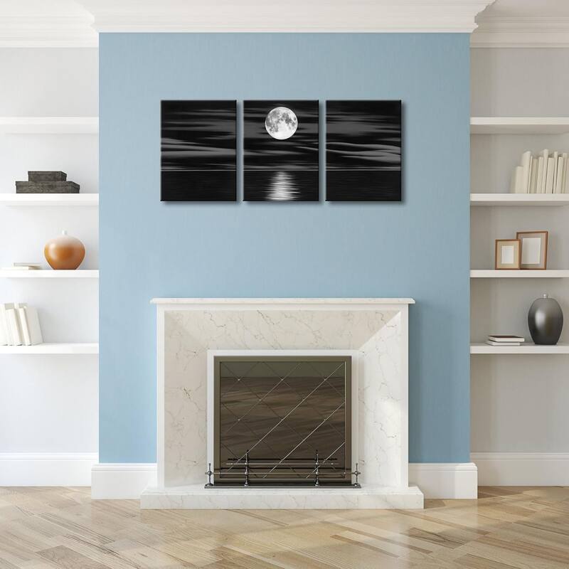 Sea White Full Moon in Night Canvas Print Wall Art