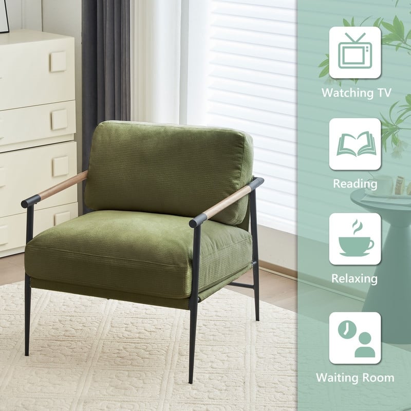 Accent Chairs Set of 2 White Armchair Chenille for Living Room Mid Century Modern Chair Metal Leg Veneer Metal Armrest,2PCS