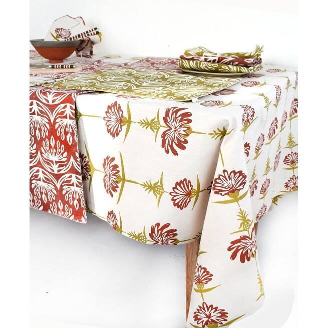 French Home Tropical Garden 59" x 118" Tablecloth - Crimson & Chartreuse