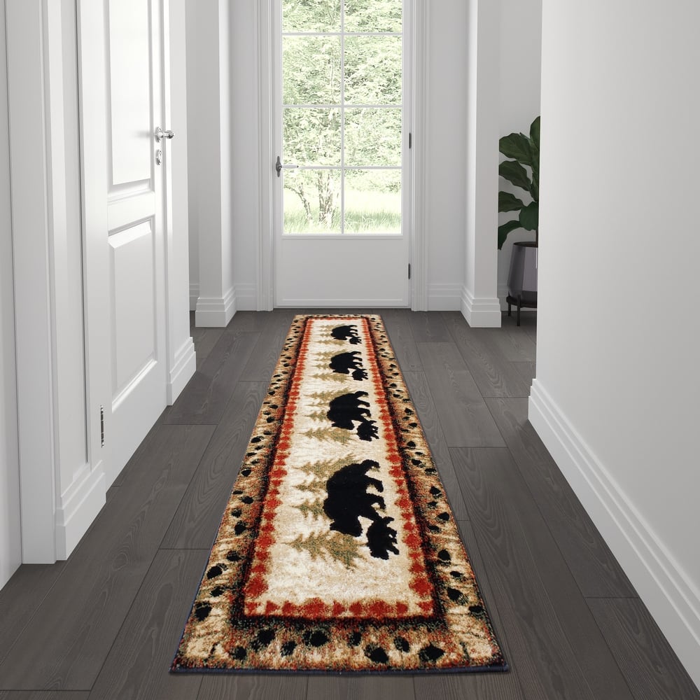 Wandering Bear and Cub Rustic Olefin Area Rug - Jute Backing