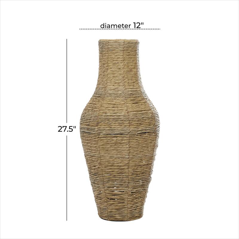 Faux Seagrass Handmade Tall Woven Floor Decorative Vase - Brown - Roche River Decor - Brown - 12"W, 28"H
