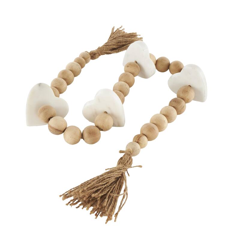 White Glass Handmade Round Extra Long Frosted Orb Beaded Garland with Tassel with Knotted Jute Rope