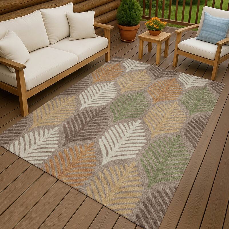 Machine Washable Indoor/ Outdoor Modern Fern Chantille Rug