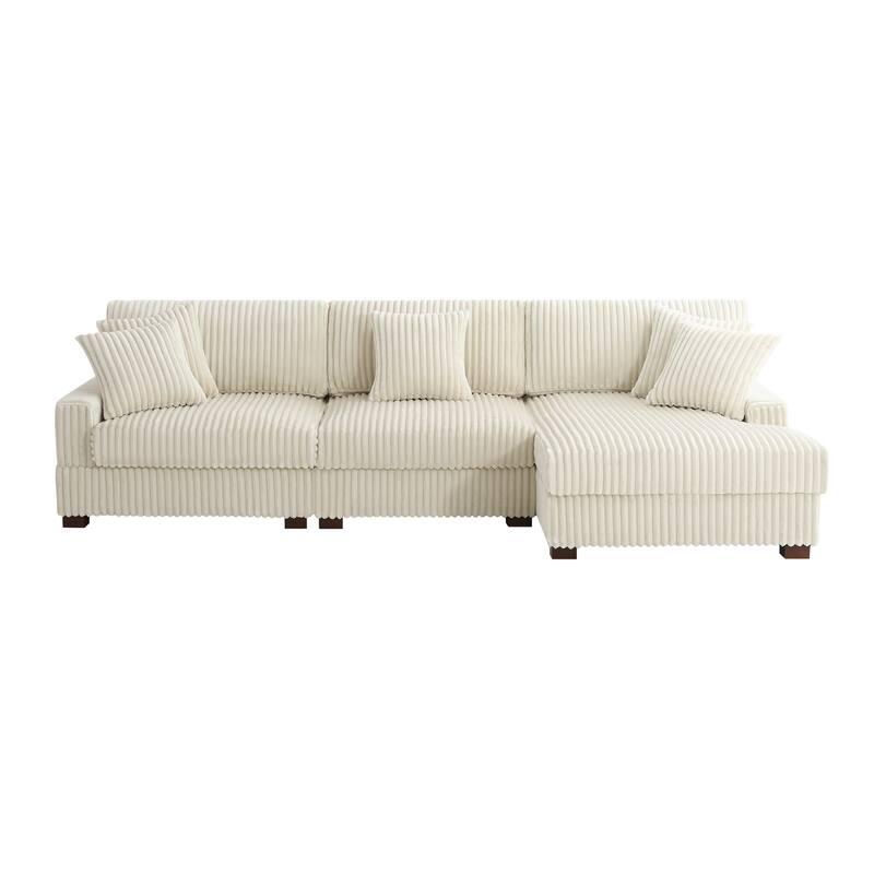 118.3" W Plush Corduroy Square Arm Upholstered Sectional Modular Sofa