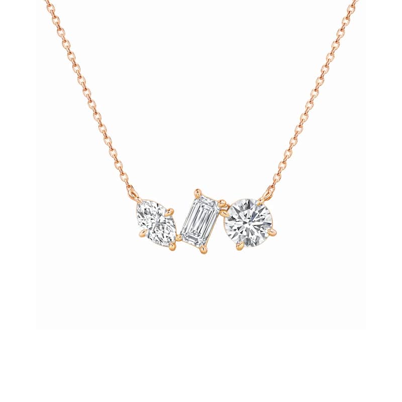 Auriya 14K Gold Lab Grown Toi Et Moi Diamond Pendant Necklace 1.40ct. tw. (F-G VS) - Rose