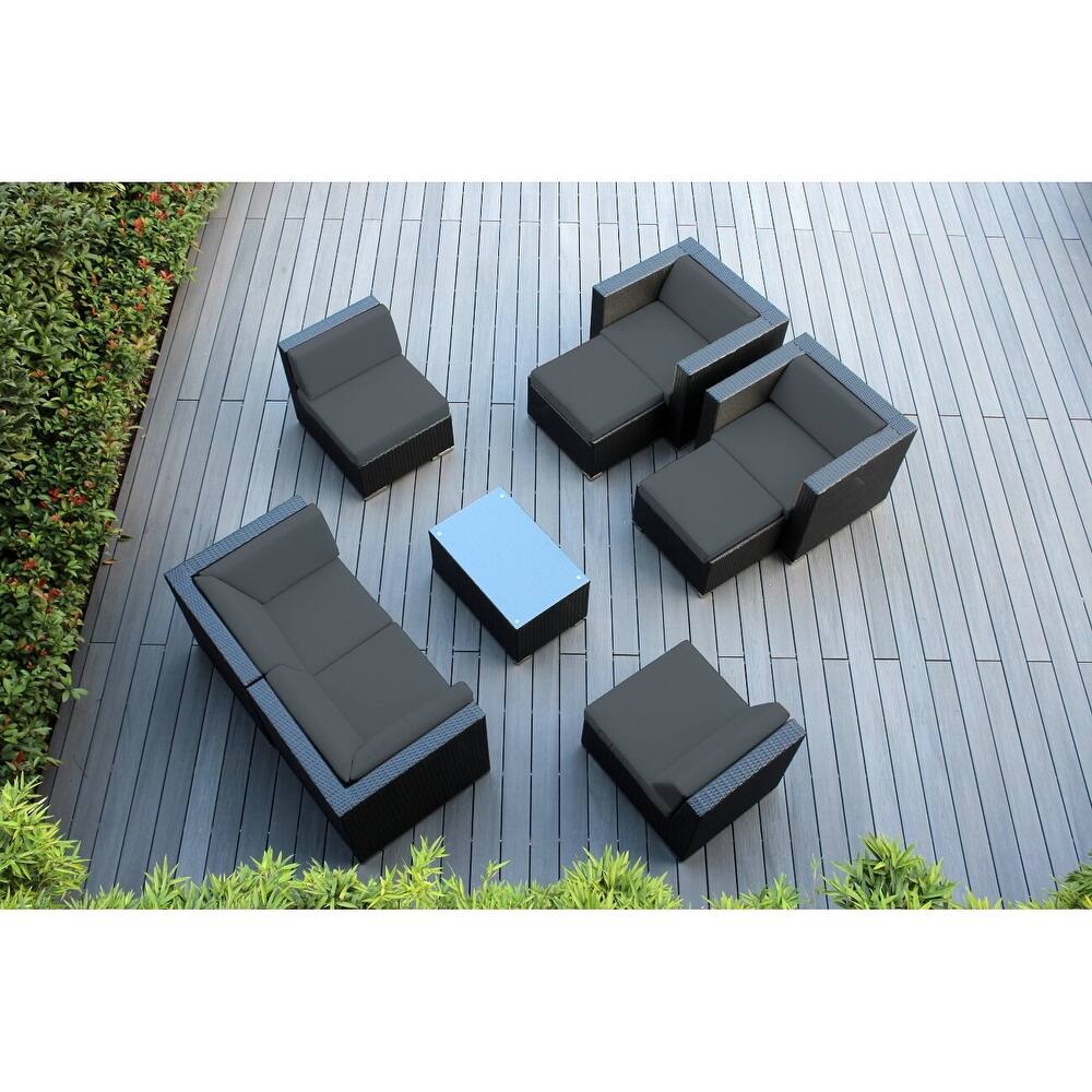 Ohana Outdoor Patio 9 Piece Black Wicker Seating Set with Cushions - No Assembly