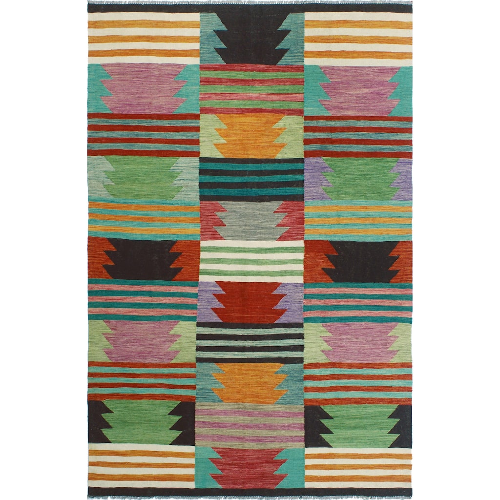 Modern Flatweave Irmak Green/Ivory Rug - 6'4" x 9'9"