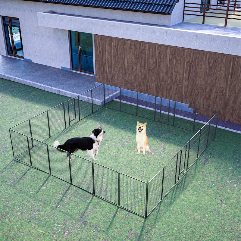 Foldable Dog Playpen - 24-Panel Pet Fence with Lockable Door for All Dog Sizes, Ideal for Outdoor, RV & Camping