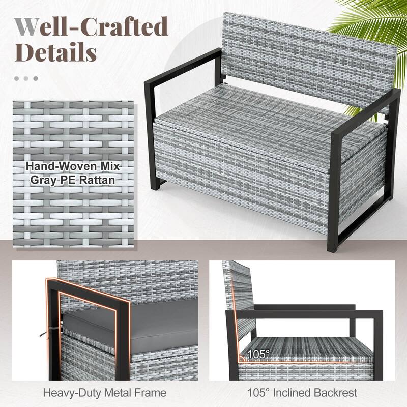 Costway Patio Storage Bench Wicker Loveseat with Built-in Storage & - See Details