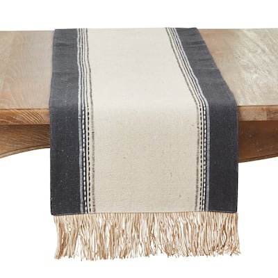Fringe Detail Banded Table Runner - 16"x72"