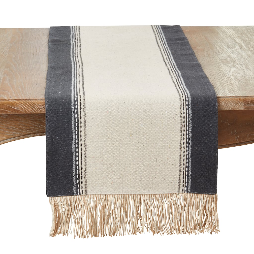Fringe Detail Banded Table Runner - 16"x72"