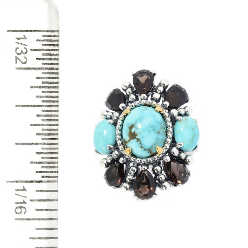 Sterling Silver 12 x 10mm Oval Cabochon & Gem Flower Ring
