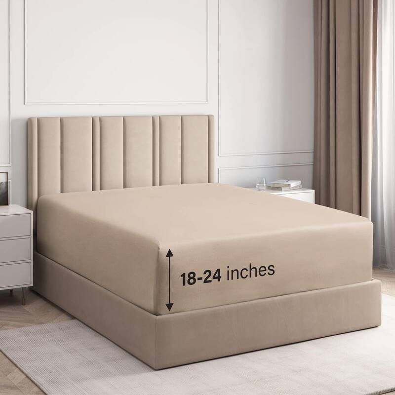 CGK Linens Microfiber Extra Deep Pocket 18" - 24" Inch Fitted Sheet - King - Cream
