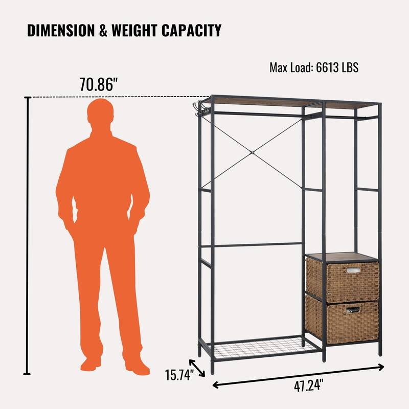 Acacia Wood Garment Rack with Shelves