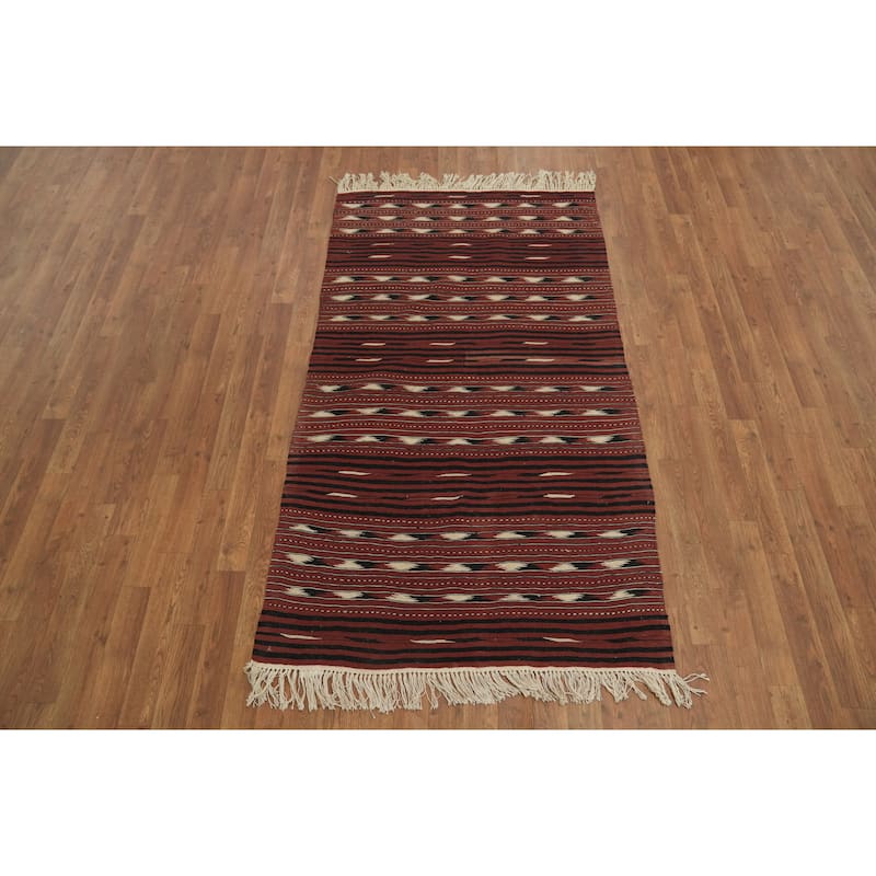 Hand Woven Oriental 100% Wool Carpet Southwestern Tribal Red Kilim Area Rug - 6' 3'' X 3' 5''