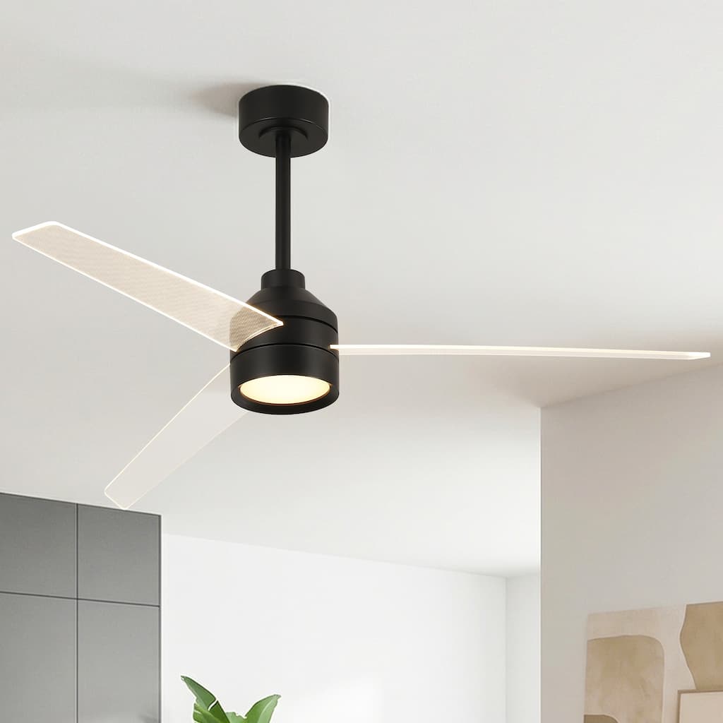 Parrot Uncle 55" Black Modern DC Motor Dimmable LED 8-Speed Reversible Ceiling Fan with Remote