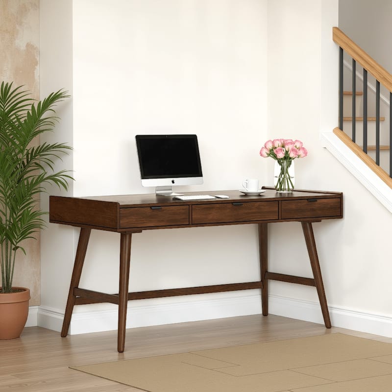 Jeyn Home Office Desk, 60 Rectangular Top w 3 Drawers, Natural Brown