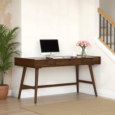 Jeyn Home Office Desk, 60 Rectangular Top w 3 Drawers, Natural Brown