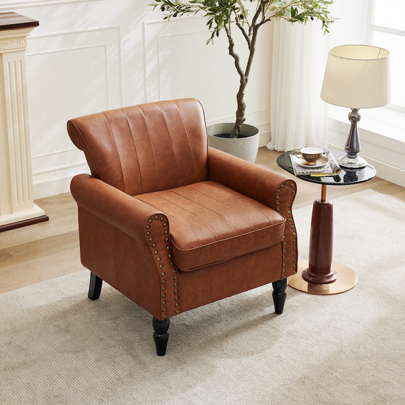 Modern PU Leather Armchair Nailhead Trim Accent Chair
