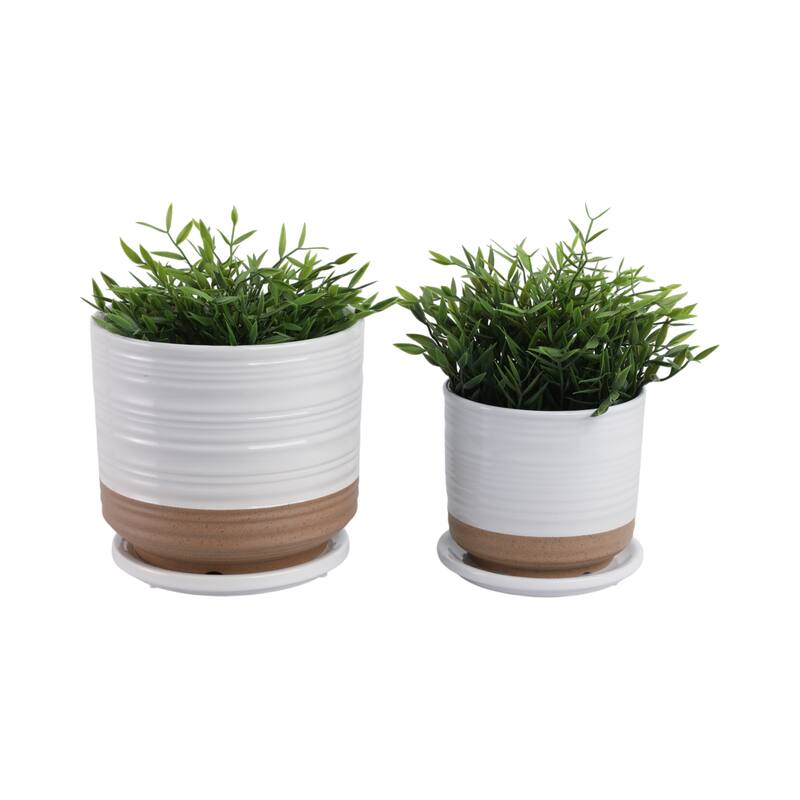 Ceramic Circular Saucer Planters Set of 2 - 6/8 in.