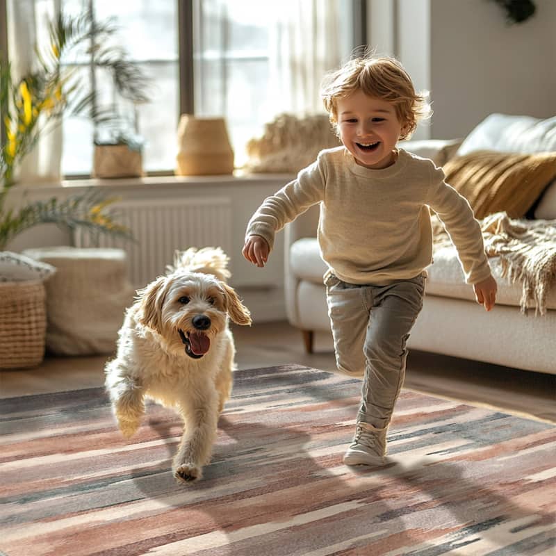 Mcow Modern Abstract Machine Washable Low Pile Area Rugs