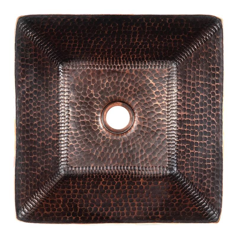 14-in Square Hand Forged Old World Copper Vessel Sink (PVSQ14DB)