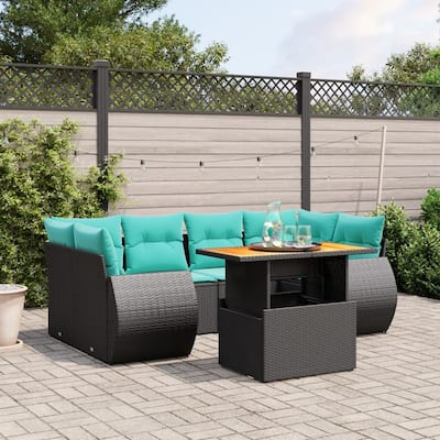 vidaXL Patio Sofa Set with Cushions Outdoor Furniture 7 Piece Poly Rattan - 24.4 x 24.4 x 27.2