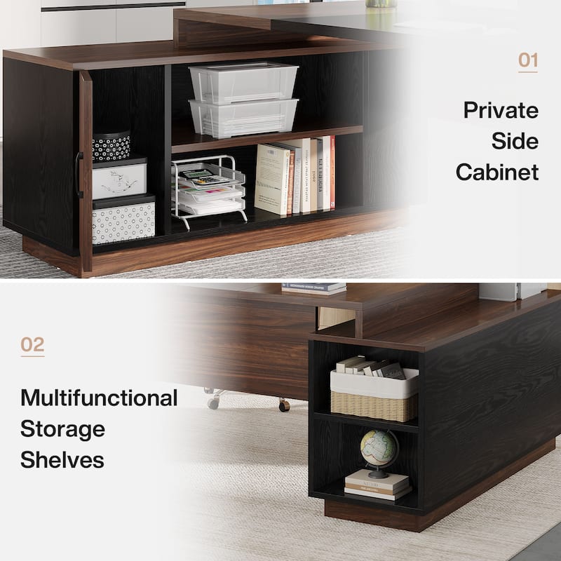 70.5'' Large Executive Desk with File Cabinet, Modern L -Shaped Desk