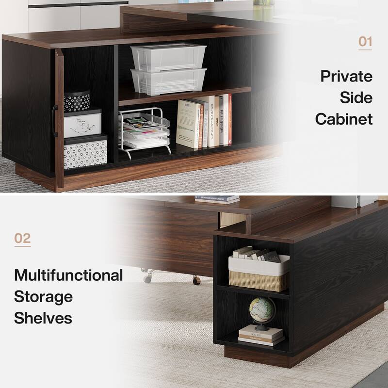 78-Inch L-Shaped Executive Desk with File Cabinet for Home Office