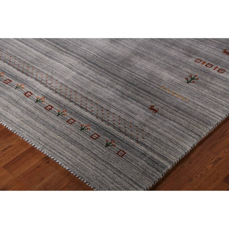 Hand Knotted Oriental 100% Wool Carpet Tribal Animal Pictorial Greys & Charcoal Gabbeh Area Rug - 8' 0'' X 5' 0''