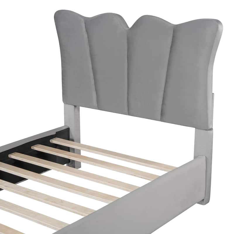 HomeRoots Gray Tufted Velvet Upholstered Twin Bed Frame