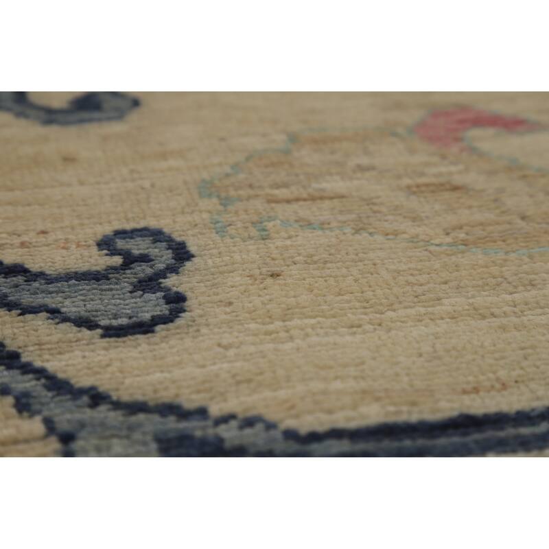 Hand Knotted Oriental 100% Wool Carpet Transitional All-Over Beige & Ivories Oushak Area Rug - 11' 9'' X 8' 10''