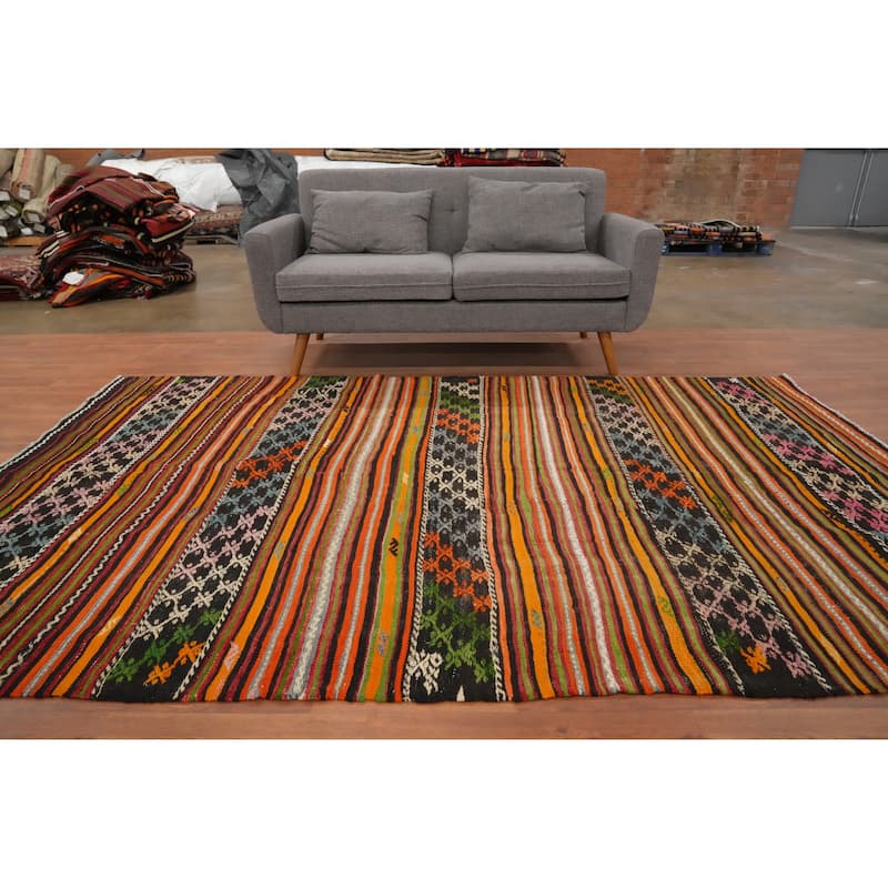 Hand Woven Oriental 100% Wool Carpet Southwestern Tribal Multi-Colored Kilim Area Rug - 9' 4'' X 6' 0''