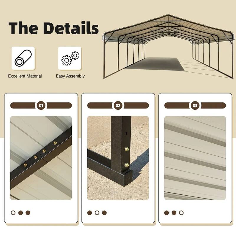 EROMMY 20x30 Outdoor Carport with Sturdy Galvanized Steel Roof, Versatile Shelter for Cars, Boats, and Tractors