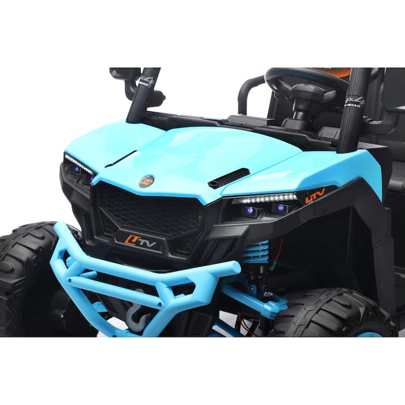 24V Kids Golf Cart, 4WD 2 Seater Ride on Car w/Sun Shade, Storage Trunk & Remote Control, Electric Vehicle w/LED Lights