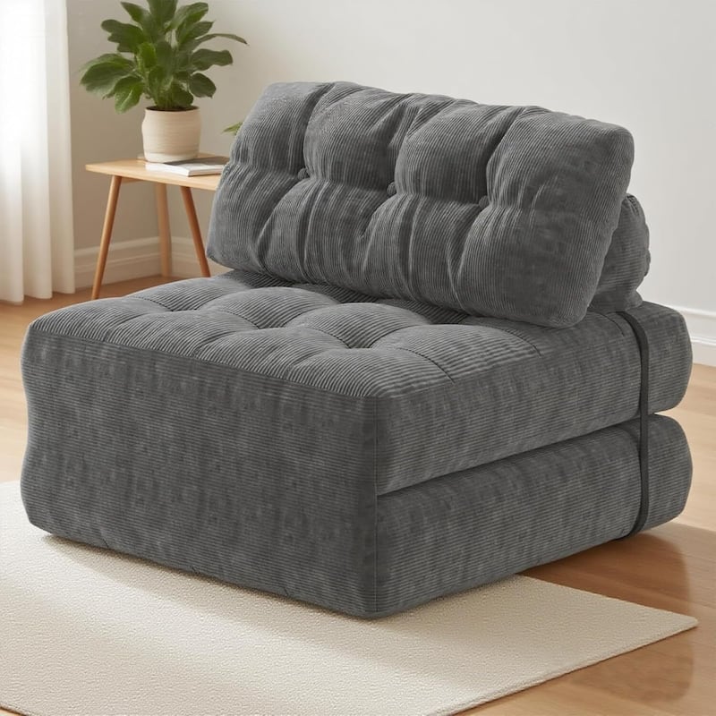 Portable Floor Folding Sofa Bed, Convertible Sleeper Chair for Living Room - Grey