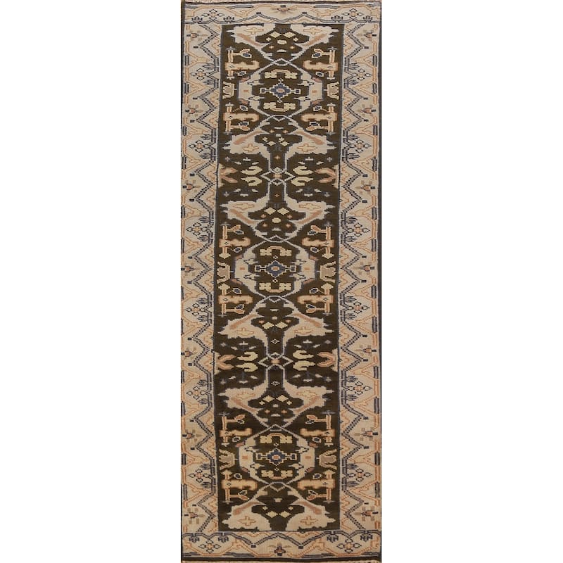 Transitional Oushak Runner Rug Handmade Wool Carpet - 2'7"x 9'10"