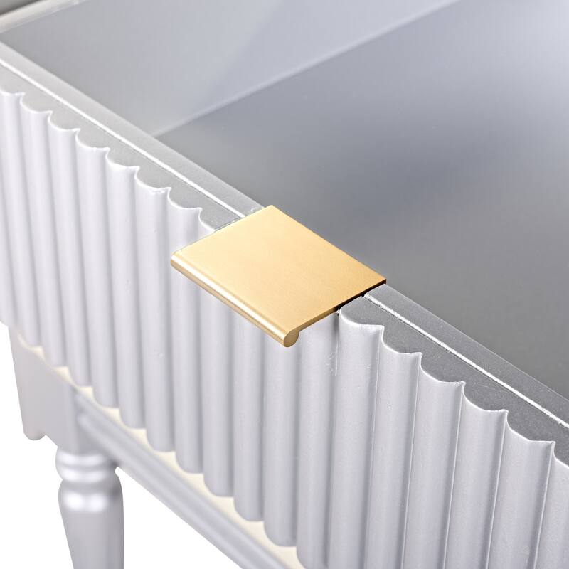 Vanity Desk with Height-Adjustable Round Mirror