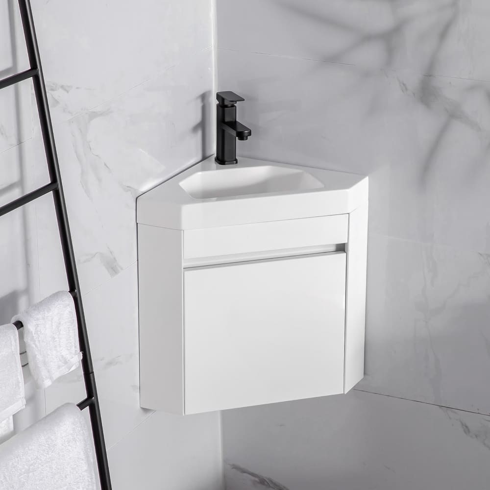 Wall Mounted Corner Bathroom Vanity Sink Combo for Small Space
