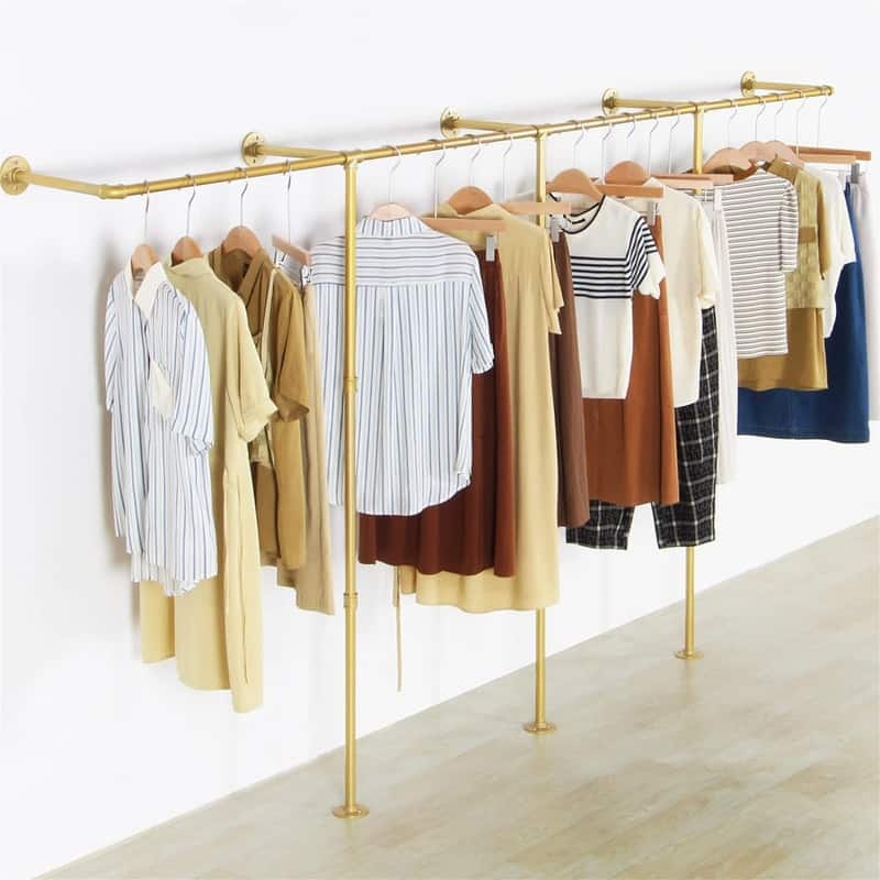 Gold pipe clothing rack for Hanging Clothes rack with 3 T-Bar Design - 11.8"D x 118"W x 63"H