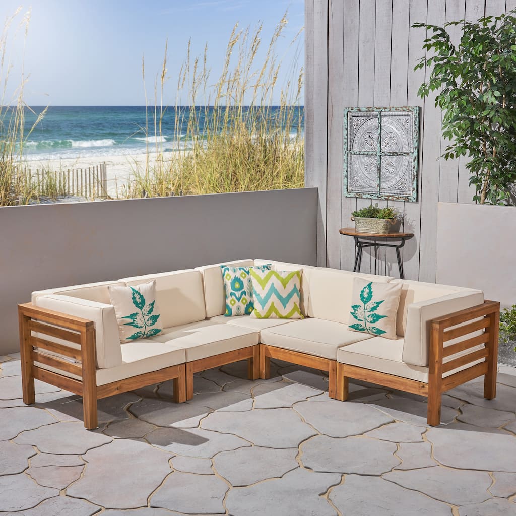 Oana Outdoor 5-seat Acacia Sectional Set by Christopher Knight Home