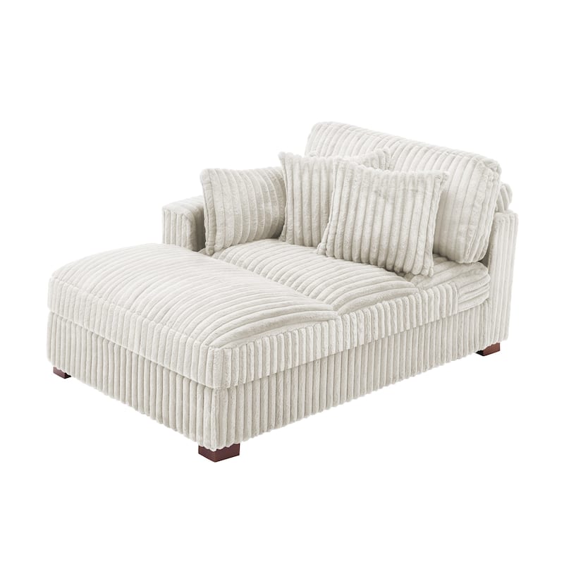 41" W Plush Corduroy Chaise Lounge with Pillows