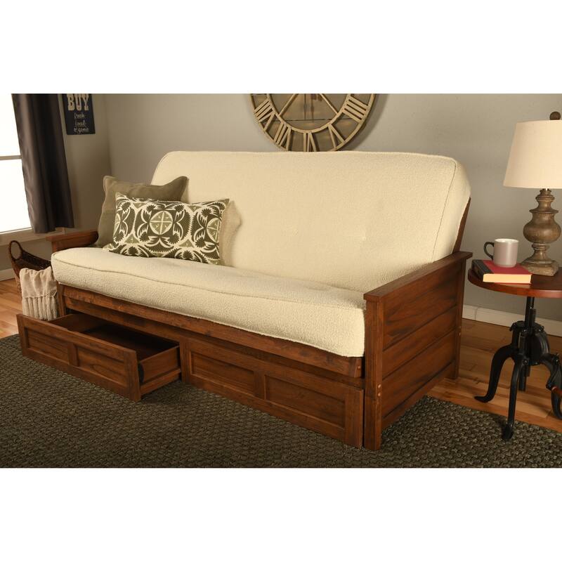 Somette Lexington Full-size Futon Set with Storage in Weathered Brown Finish with Mattress - Canton Cream