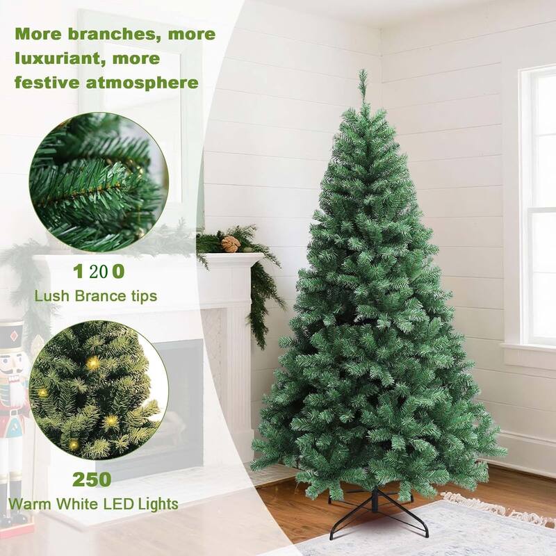 Artificial Christmas Tree, Hinged Artificial Pine, with Remote Control and Lights