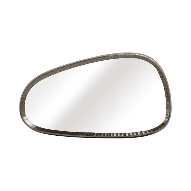 Metal Asymmetrical Mirror with Glass Wood Sculptural Modern Design