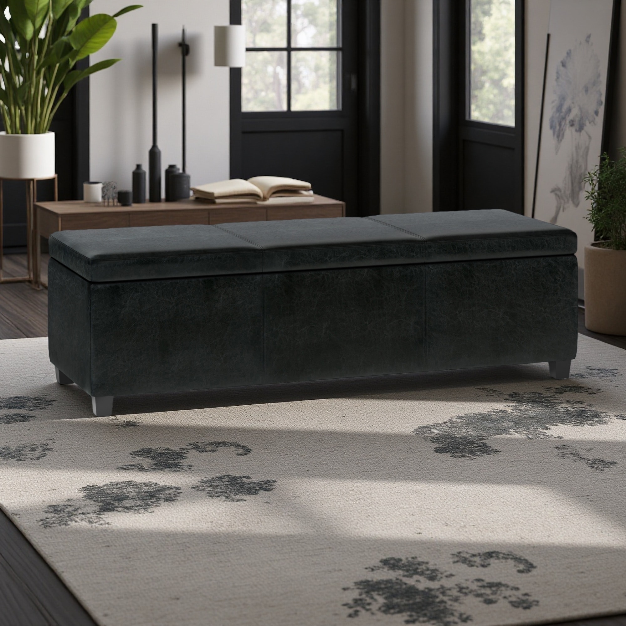 54"L Extra Large Storage Ottoman Bench Faux Leather, Large Interior Storage, Child Safety Hinge, Multi-Functional Design