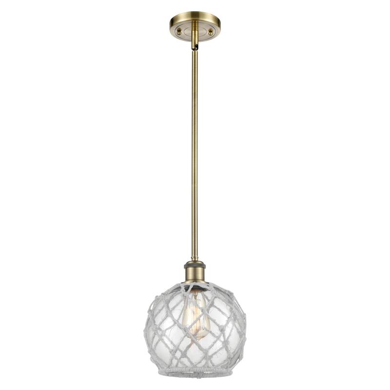 Innovations Lighting Endless Possibilities Ballston - Farmhouse Rope - 1 Light 8" Stem Hung Mini Pendant - Antique Brass/Clear Glass with White Rope